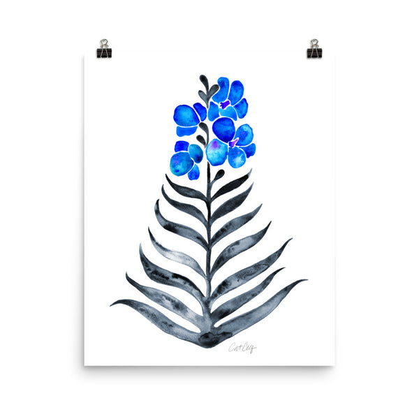 Orchid Bloom – Blue & Black Palette • Art Print