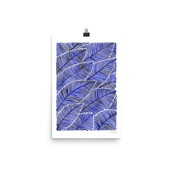 Tropical Leaves – Navy Palette  •  Art Print