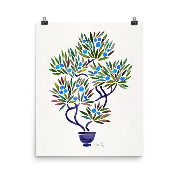 Bonsai Fruit Tree – Blue Palette • Art Print