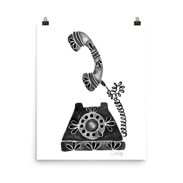Vintage Rotary Phone – Black Palette • Art Print