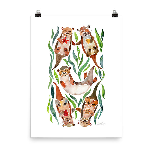 Five Otters – Green Seaweed • Art Print