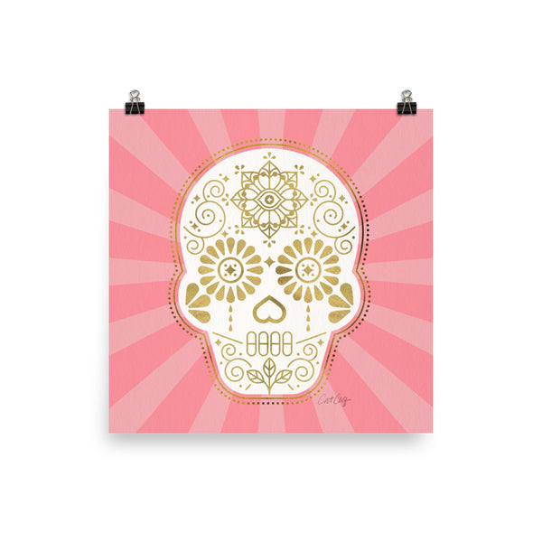 Día de Muertos – Mexican Sugar Skull – Blush & Gold Palette • Art Print