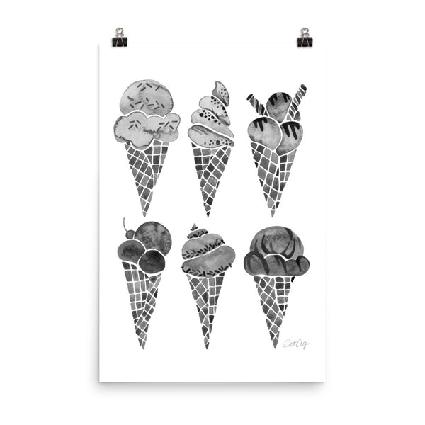 Ice Cream Cones – Black Palette • Art Print