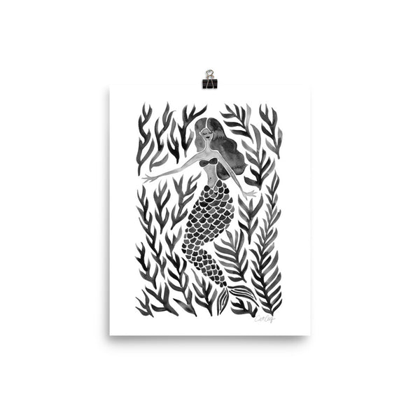 Kelp Forest Mermaid – Black Palette • Art Print