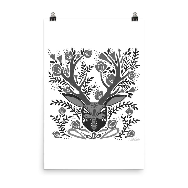 Floral Antlers – Black Palette • Art Print