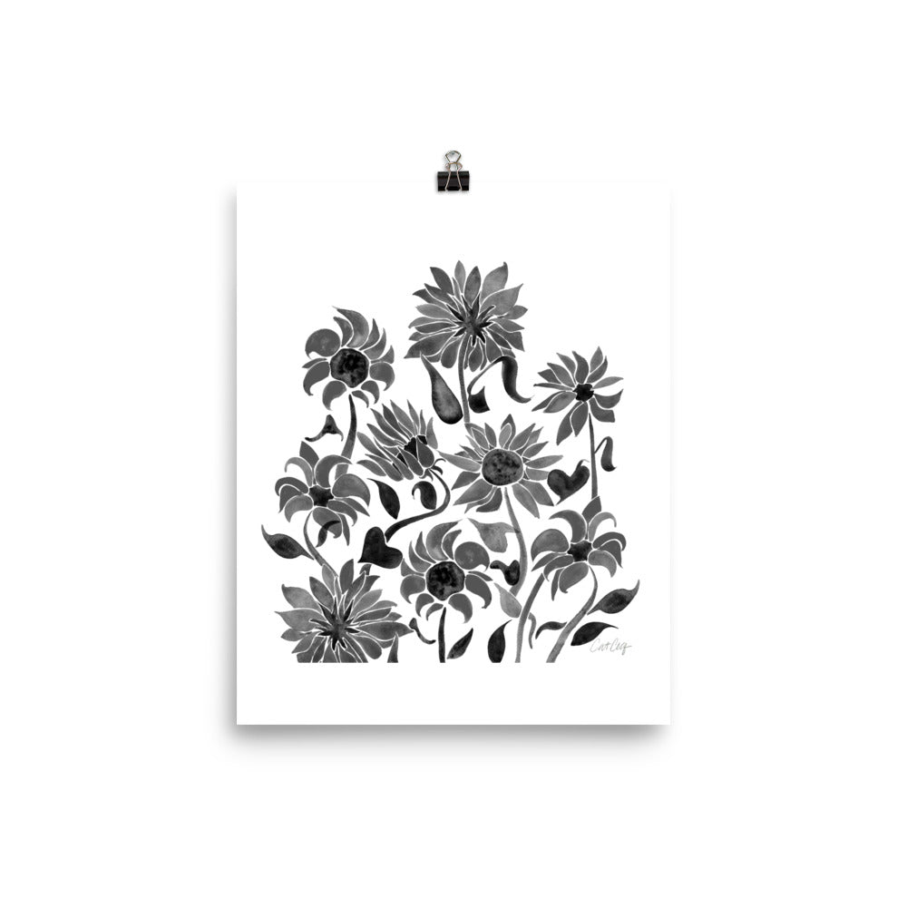 Sunflower Watercolor – Black Palette • Art Print