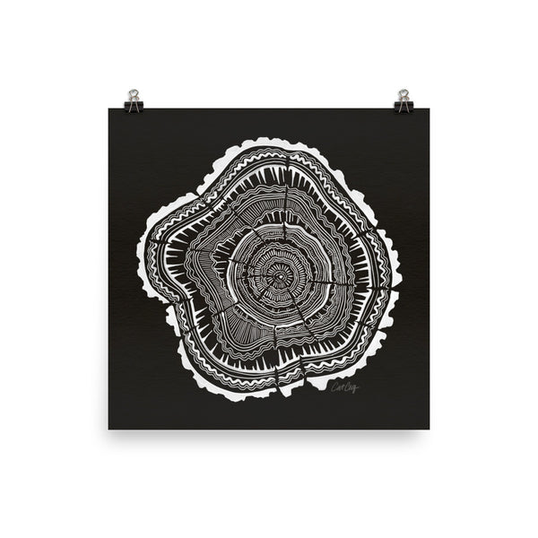 Tree Rings – White Ink on Black • Art Print