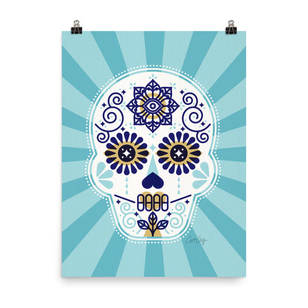 Día de Muertos – Mexican Sugar Skull – Baby Blue Palette • Art Print