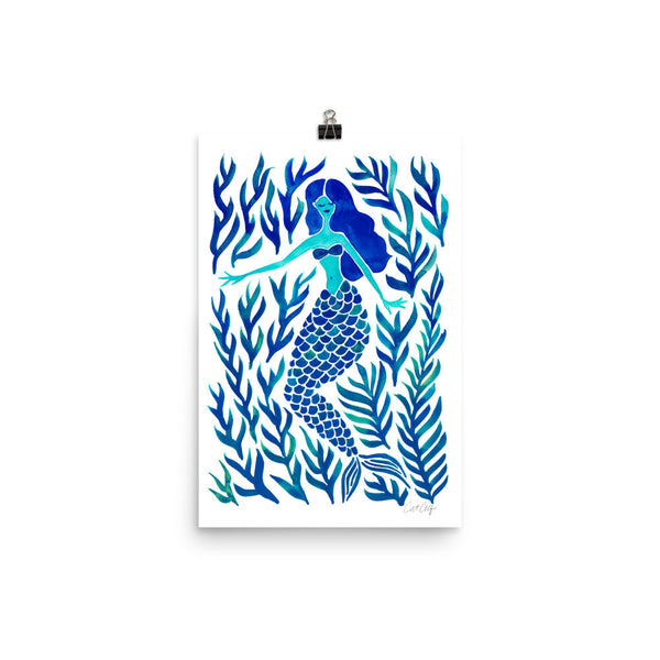 Kelp Forest Mermaid – Navy Palette • Art Print