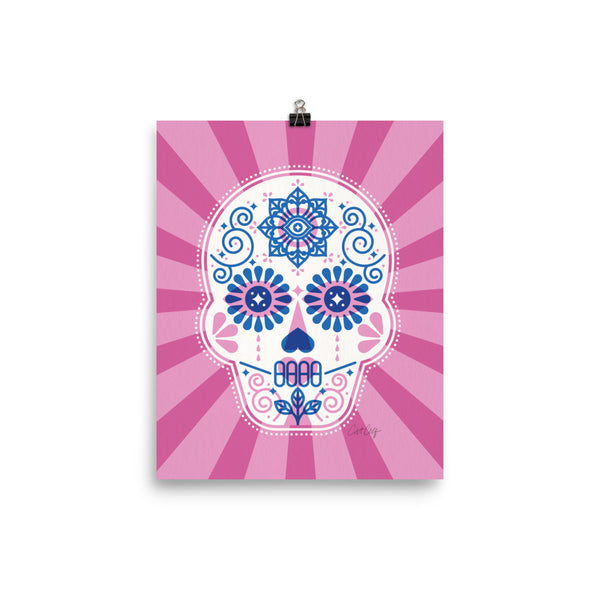 Día de Muertos – Mexican Sugar Skull – Periwinkle & Pink Palette • Art Print
