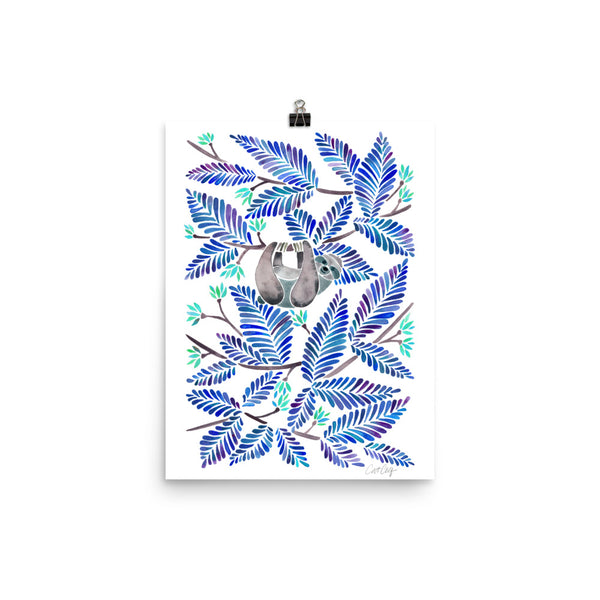 Happy Sloth – Tropical Blue Rainforest • Art Print