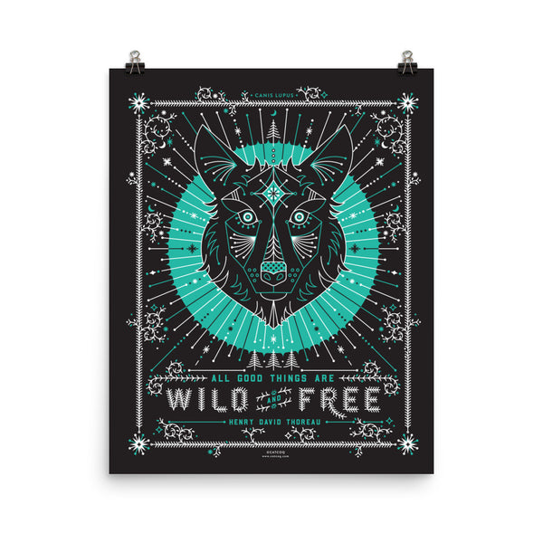 Wild & Free Wolf – Turquoise & Grey  •  Art Print