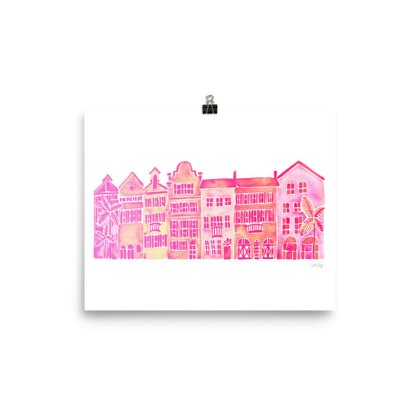 Row of Houses – Pink Palette • Art Print