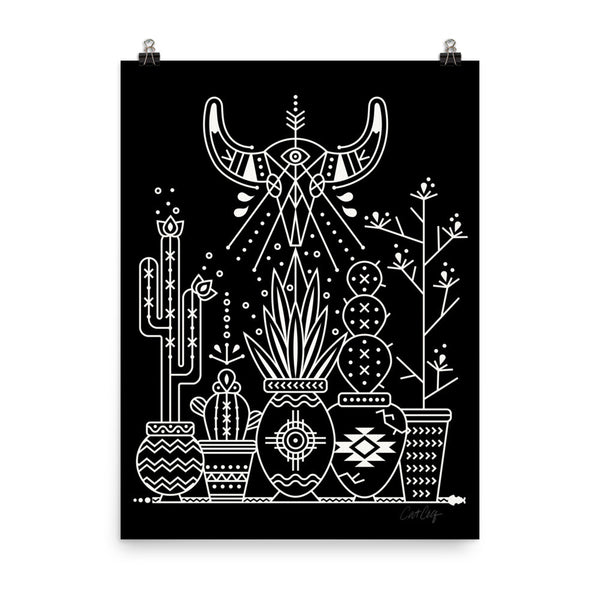 Santa Fe Garden – White Ink on Black  •  Art Print