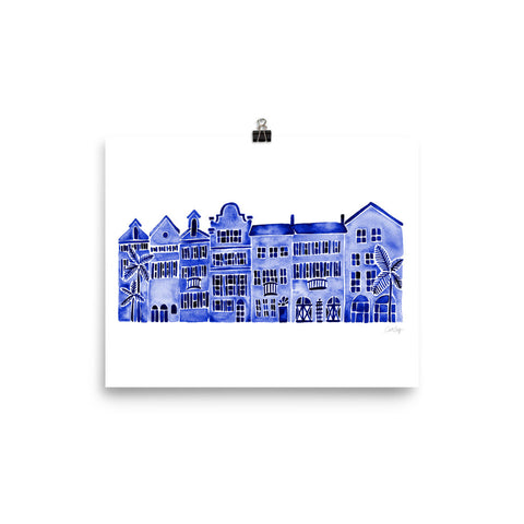 Row of Houses – Navy Palette • Art Print