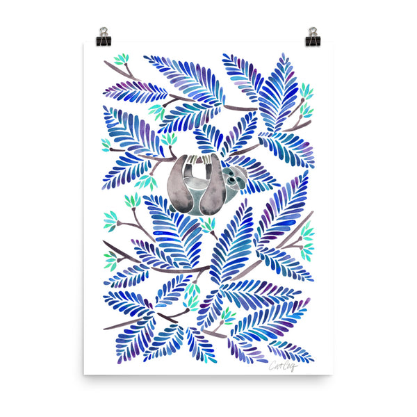 Happy Sloth – Tropical Blue Rainforest • Art Print