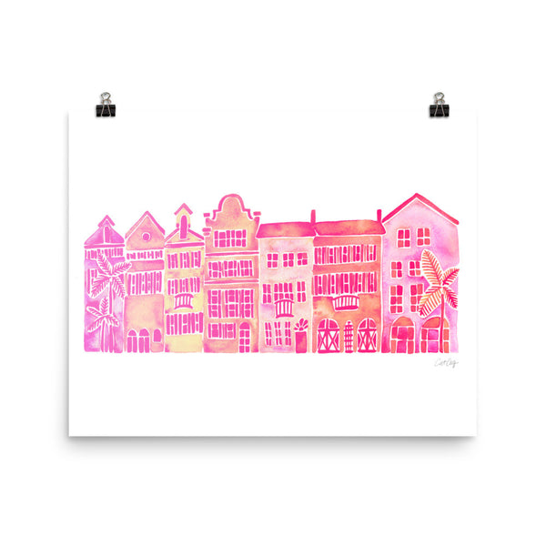 Row of Houses – Pink Palette • Art Print