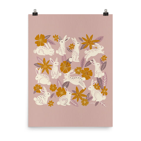 Bunnies and Blooms - Mauve Ochre