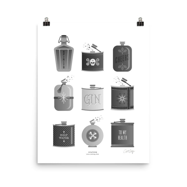 Flask Collection – Black & White Palette • Art Print
