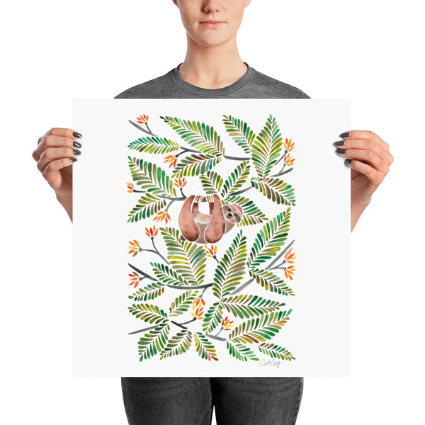 Happy Sloth – Tropical Green Rainforest • Art Print
