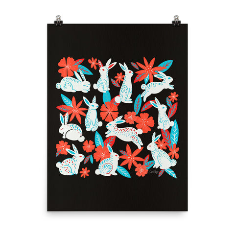 Bunnies and Blooms - Charcoal Magenta Cyan