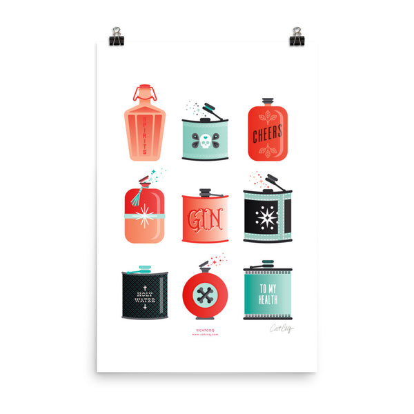Flask Collection – Red & Mint Palette • Art Print