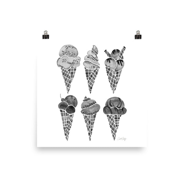 Ice Cream Cones – Black Palette • Art Print