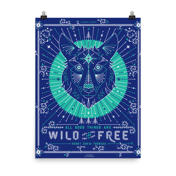 Wild & Free Wolf – Navy & Turquoise Palette  •  Art Print