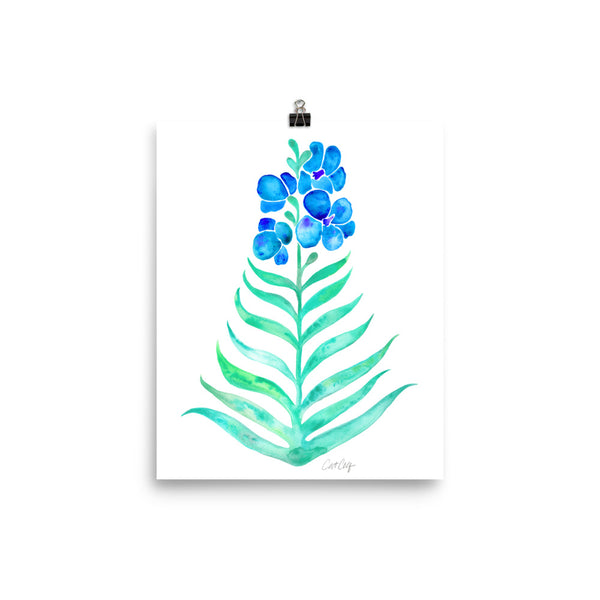 Orchid Bloom – Blue & Mint Palette • Art Print