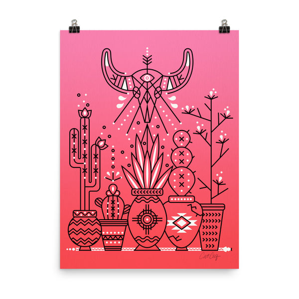 Santa Fe Garden – Pink & Black Palette  •  Art Print
