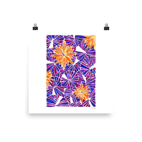 Water Lilies – Orange & Purple Palette  •  Art Print