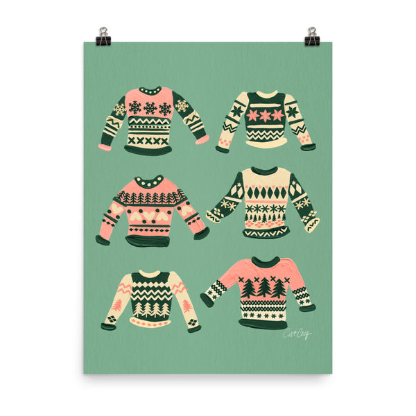 Christmas Sweaters -  Cream Green Pink