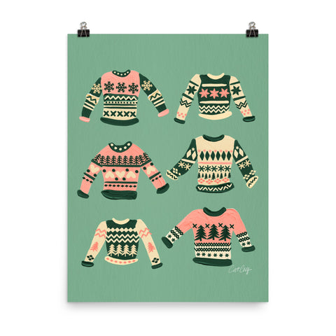 Christmas Sweaters -  Cream Green Pink