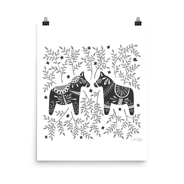 Swedish Dala Horses – Black Palette • Art Print
