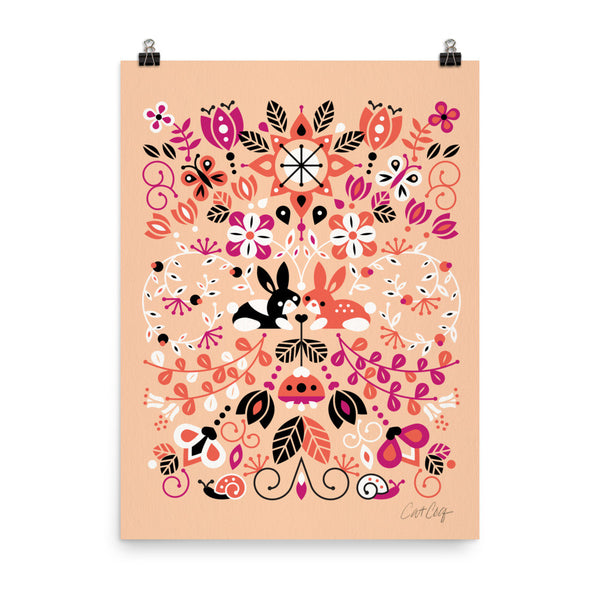 Bunny Lovers – Orange & Pink Palette • Art Print