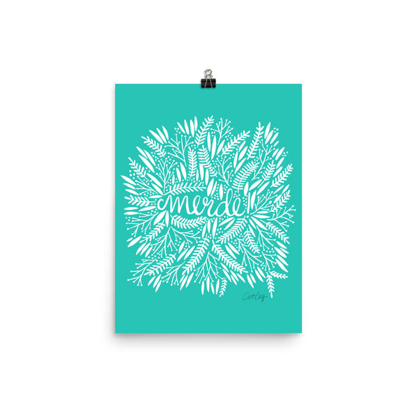 Merde – White Fronds on Turquoise • Art Print