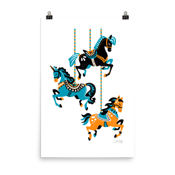 Carousel Horses - Orange Teal