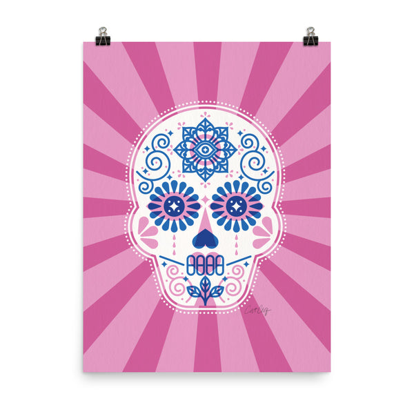 Día de Muertos – Mexican Sugar Skull – Periwinkle & Pink Palette • Art Print