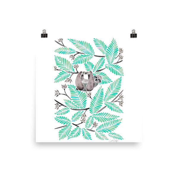 Happy Sloth – Tropical Mint Rainforest • Art Print