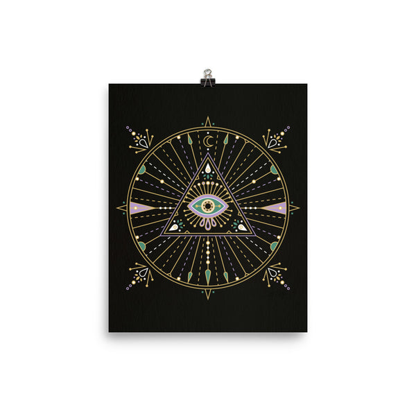 All-Seeing Eye Mandala – Black Palette • Art Print