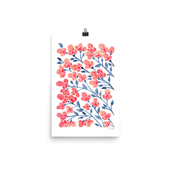 Cherry Blossoms – Melon & Navy Palette • Art Print