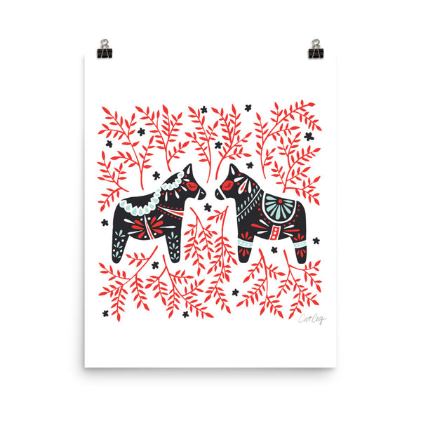 Swedish Dala Horses – Black & Red Palette • Art Print