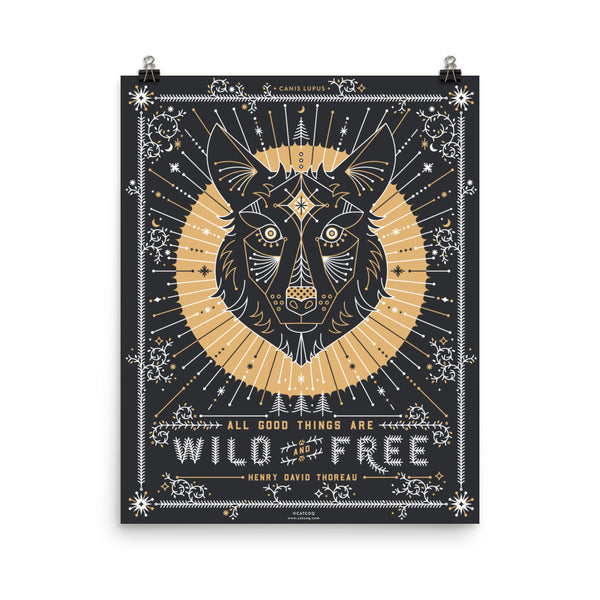 Wild & Free Wolf – Grey & Gold Palette  •  Art Print