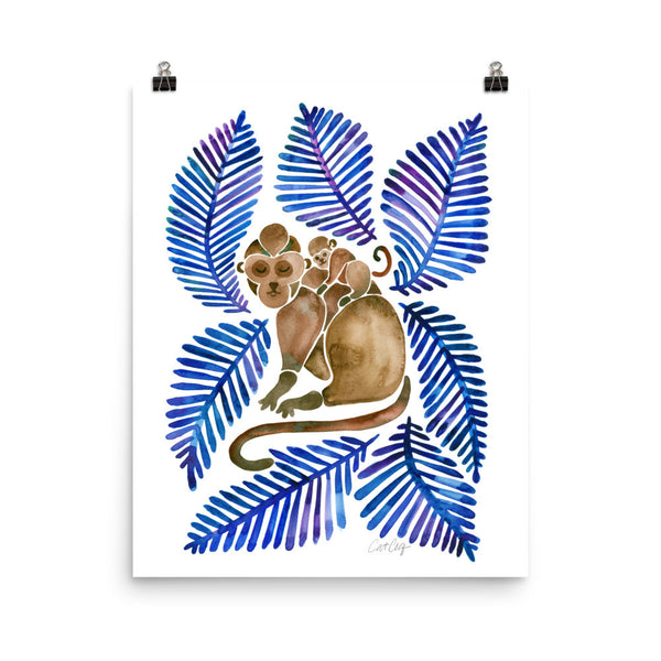 Monkeys – Navy Leaves • Art Print