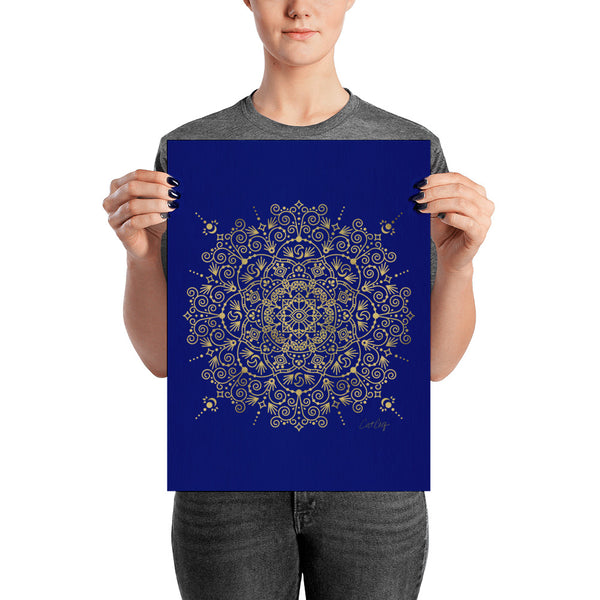 Moroccan Mandala – Gold on Navy • Art Print