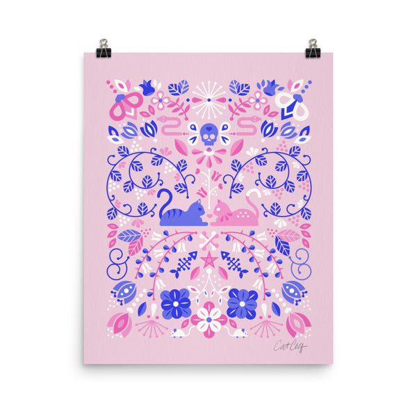 Kitten Lovers – Pink & Indigo Palette • Art Print