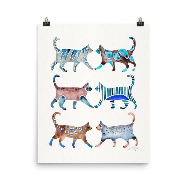 Cat Collection – Blue & Brown Palette • Art Print