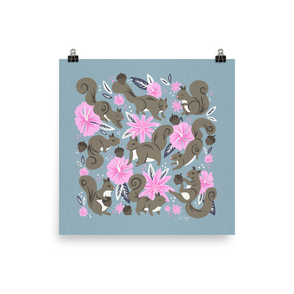 Squirrels & Blooms – Powder Blue & Blush