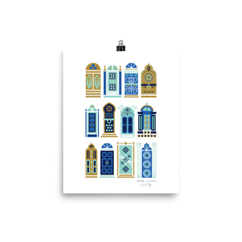 Moroccan Doors – Tan & Blue Palette • Art Print