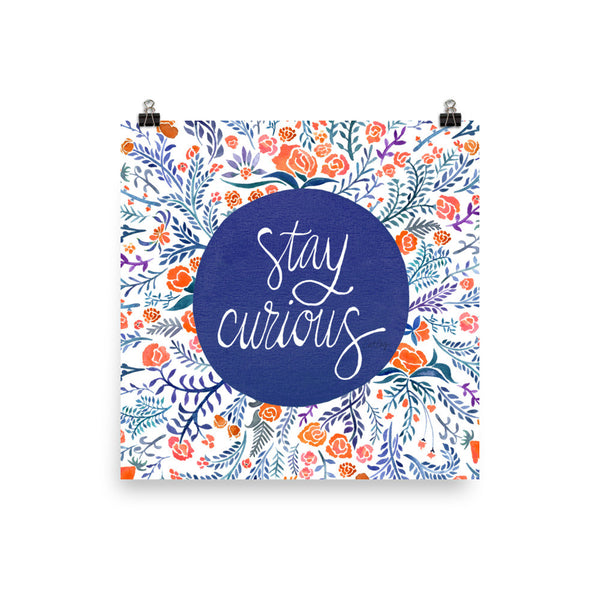 Stay Curious – Navy & Coral Palette • Art Print